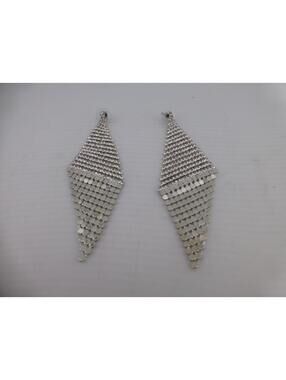Silver Tone Rhinestone Mesh Dangle Drop Earrings Fashion Jewelry Long F4